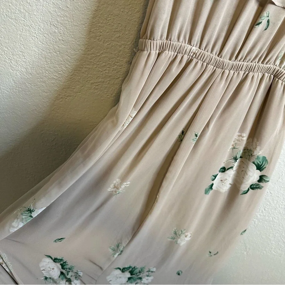 Show me your Mumu Maxi Dress Empire Waist V-neck Short Sleeve Floral Cream M - Picture 8 of 13